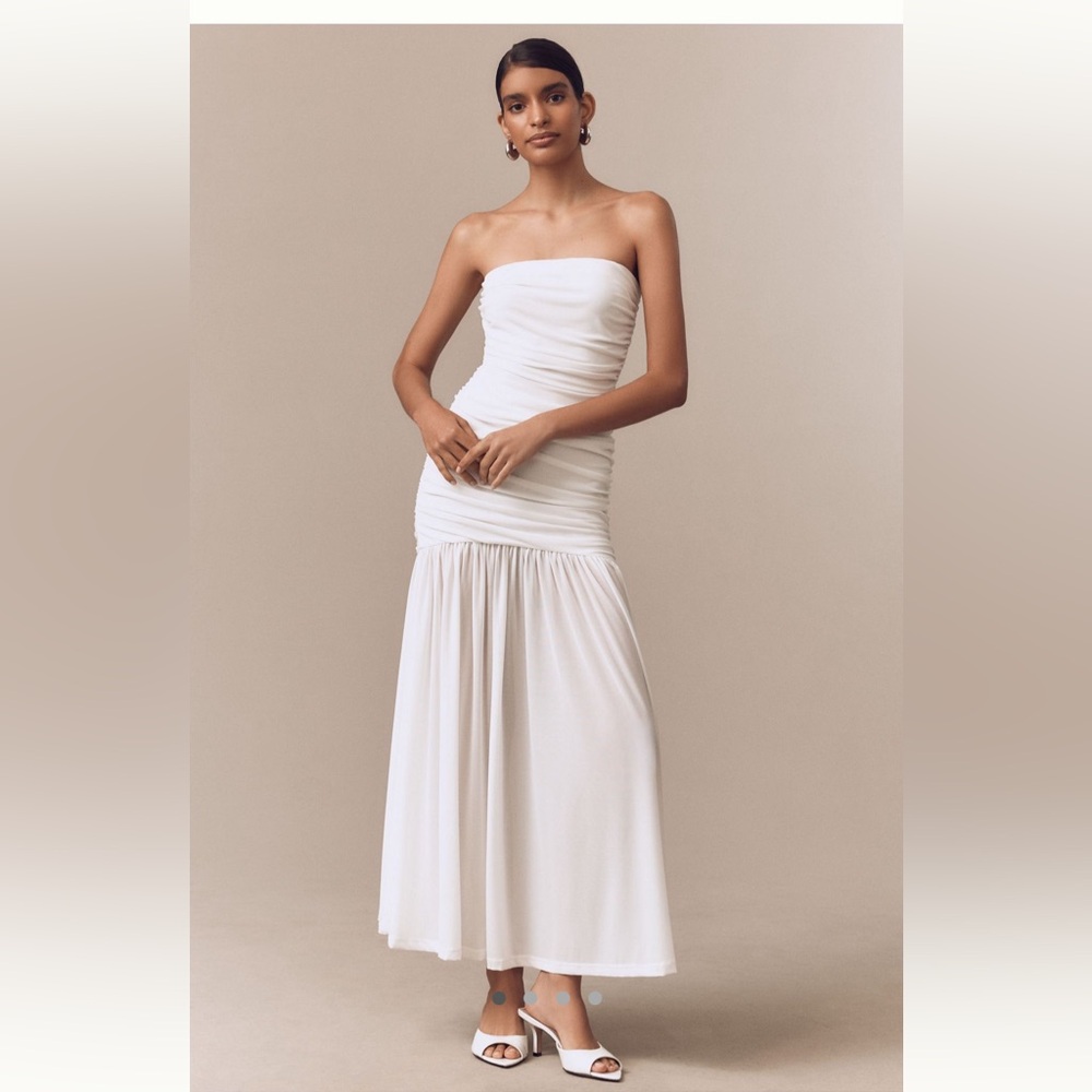 Bardot Solana Strapless Gathered Mesh Stretch Mesh Drop-Waist Maxi Dress